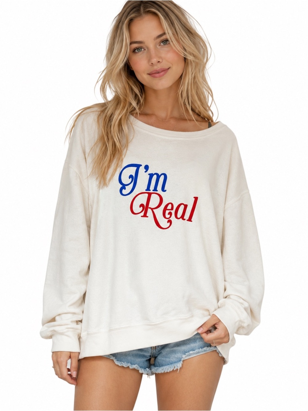 Wildfox I’m Real Sweatshirt Small Oversized Beach Comfort Lounge Fuzzy Boho